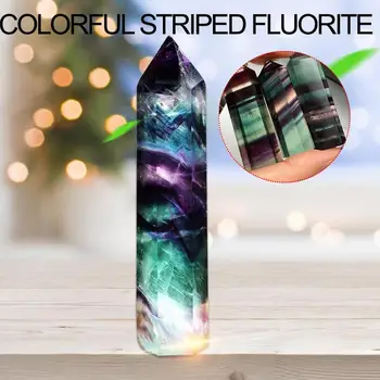 

1PC Natural Fluorite Crystal Colorful Striped Fluorite 5-6CM Quartz Crystal Stone Point Healing Hexagonal Wand Treatment Stone