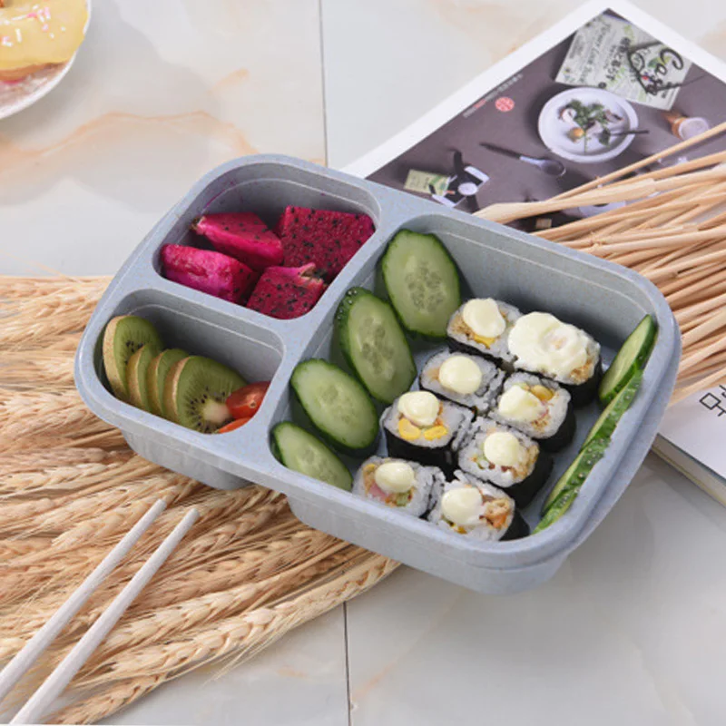 Экологичная герметичная коробка Bento tiffin, микроволновая печь для детского обеда, пшеничная солома с ручкой для детей, школьный контейнер для еды столовая посуда - Цвет: 5