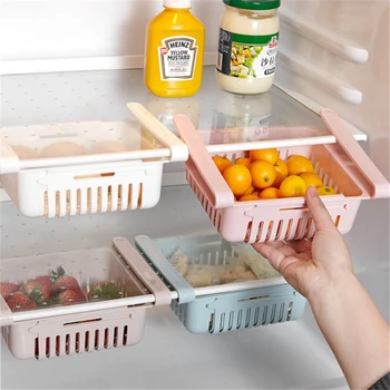 

Retractable Refrigerator Finishing Holder Rack Fridge Storage Rack Kitchen Plastic Container Shelf Drawer Partition Organizer