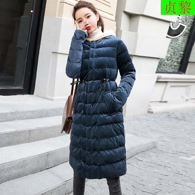 

2018 Winter New Style WOMEN'S Dress down Jacket Cotton-padded Clothes Mid-length Korean-style Fashion Slim Fit Gold Velvet Cotto