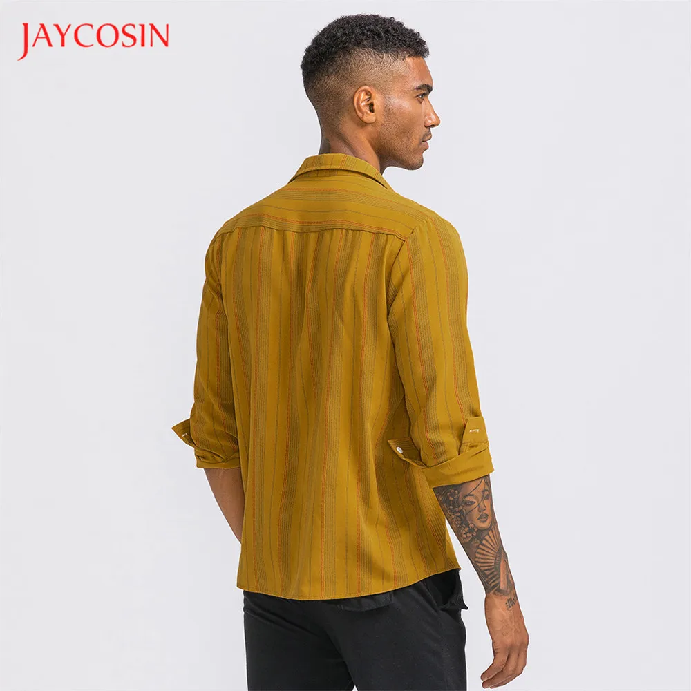 Joycosin зимняя мужская рубашка, Повседневная модная мужская одежда, Облегающая рубашка на пуговицах с v-образным вырезом, в полоску, одноцветная, с длинным рукавом, мужские топы