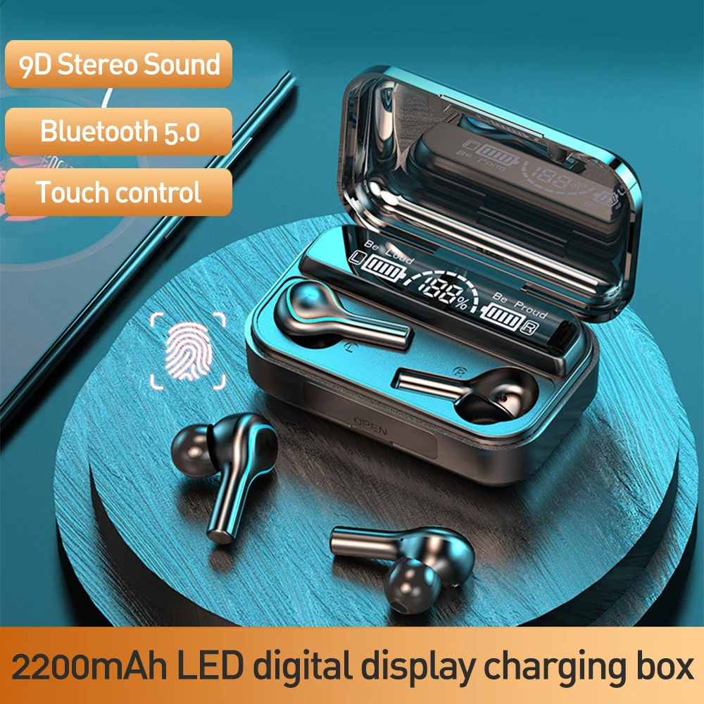 

278 TWS Bluetooth 5.0 Earphones Wireless Headphon 9D Stereo Sports Waterproof Headset Earplugs With Mic 2200mAh Charging Box