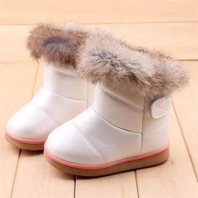 Зимние плюшевые сапоги для маленьких девочек; Теплая обувь; обувь из искусственной кожи на плоской подошве для малышей; уличные зимние сапоги; детская обувь для девочек - Цвет: Белый