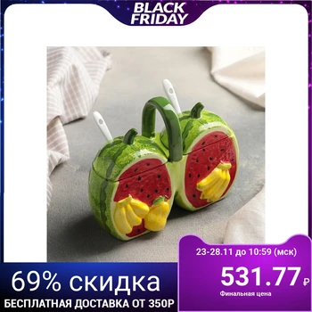 

Bank for bulk products "Watermelon", 200 ml, 2 sections, 2 spoons