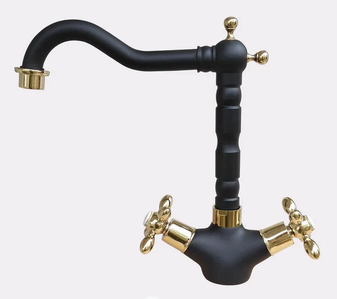 

Black Oil Rubbed Bronze Gold Color Brass Two Handles One Hole Bathroom Basin Kitchen Sink Swivel Spout Faucet Mixer Tap mnf808