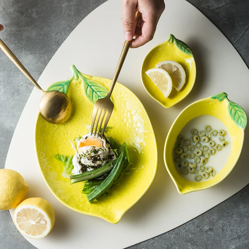 

Lemon plate net red home cute ceramic creative tableware dessert breakfast LB032005 Avocado dish/set