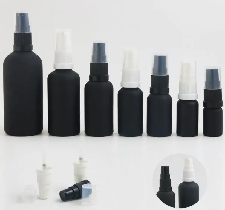 

360 шт. 1 унция дорожные многоразовые матовые черные стеклянные бутылки для эфирных масел с насосным Кремовым лосьоном контейнеры для шампуня 5 мл до 50 мл SN