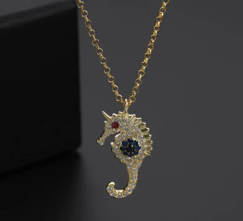 New shiny rhinestone lucky little hippocampus necklace French style luxury fashion simple clavicle chain