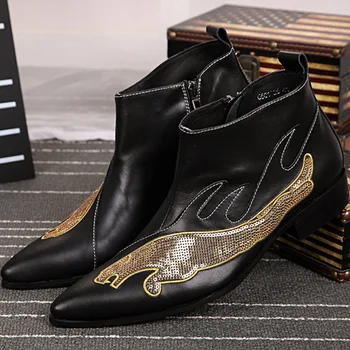 

Winter Martin Boots Plus Velvet Warm Short Boots Men's Casual Boots Coturno Men's Cow Leather Pointed Toe Ankle Genuine Leather