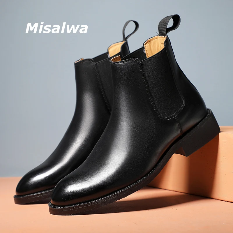 Misalwa-Botas de piel estilo Chelsea para hombre, calzado Formal sin cordones, para Primavera e invierno, talla 35, 47