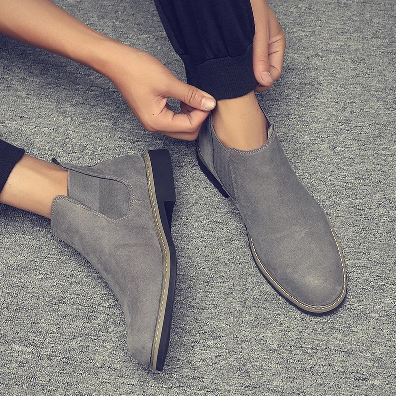 Botas Masculina/мужские ботинки; замшевая обувь без шнуровки; Высококачественная обувь в винтажном британском стиле; зимние ботинки на меху; повседневные ботильоны