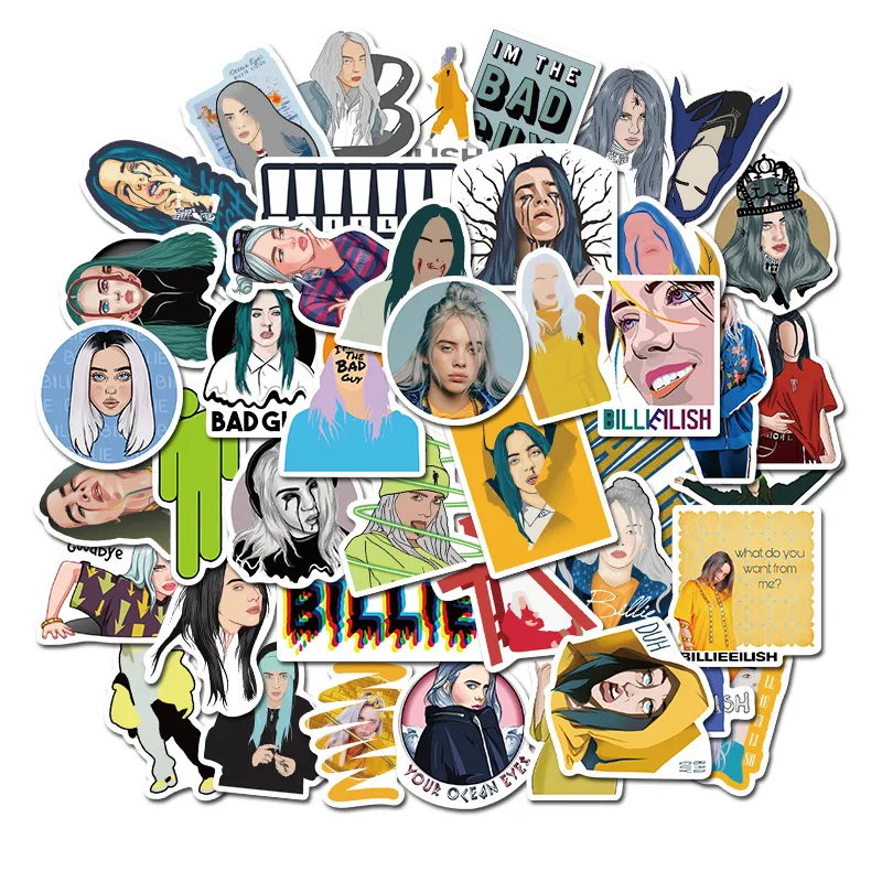 50 шт./лот Billie Eilish наклейка наклейки Bad Guy водонепроницаемый Pegatinas на мотоцикл скейтборд ноутбук велосипедный шлем автомобильные наклейки
