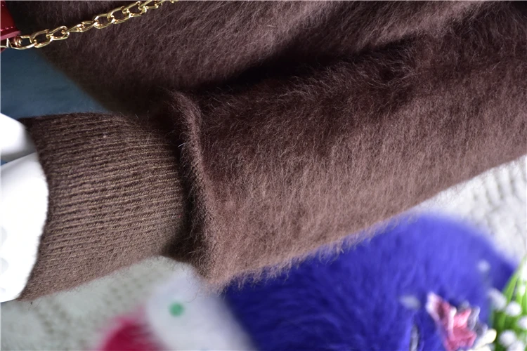Осенний женский свитер с круглым вырезом и длинным рукавом из ангорской кроличьей шерсти, вязаный пуловер, свитер, Повседневная Женская Базовая одежда