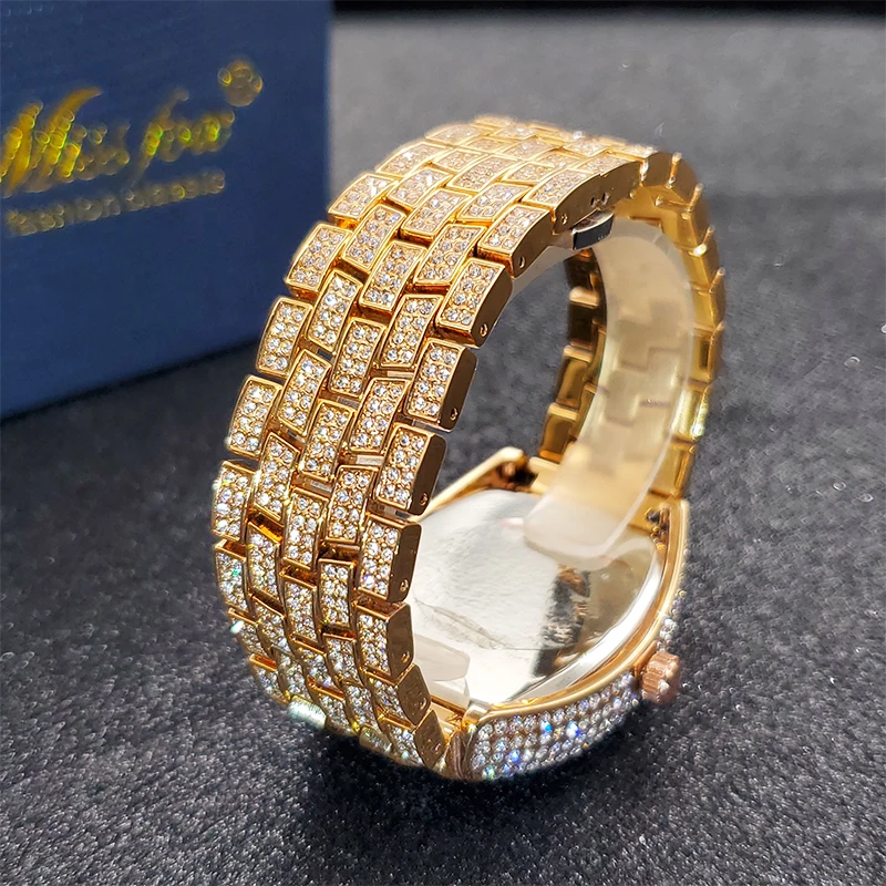 MISSFOX Ceas de aur pentru bărbați, ceasuri hip-hop bling bling tonneau cu cuarț pentru bărbați mari, impermeabil, ceas de mână Millerable_voghion.com