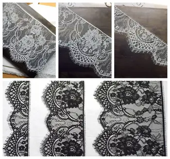 

High quality lace series, eyelash chantilly french lace trim, border lace trimming in stock, Black, Off white 15 meters=1 lot