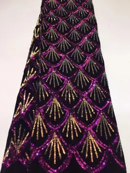 

African Net Sequins Laces 5yard Latest Nigerian Laces 2019 Sequin Fabric For Sewing Dress Tulle Lace Fabric