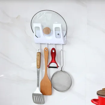 

Creative Wall-mounted Pot Cover Rack Household Punch-free And Traceless Pot Cover Hanger Kitchen Plastic Storage Rack Storage