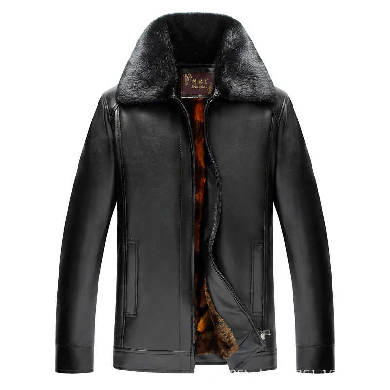 

Middle-aged Men Brushed And Thick Large Fur Collar Warm Leather Coat Coat