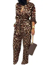 

Leopard Tied Waist Long Sleeve Jumpsuit Women Rompers Fashion One Piece Overalls Casual Jumpsuits Streetwear Dropshipping
