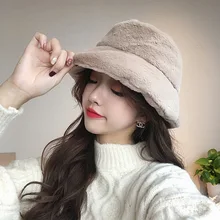 Зимняя женская шапка-ведро из искусственного меха, толстые теплые меховые шапки для рыбаков, модные одноцветные уличные шапки для рыбалки, женская шапка-ведро