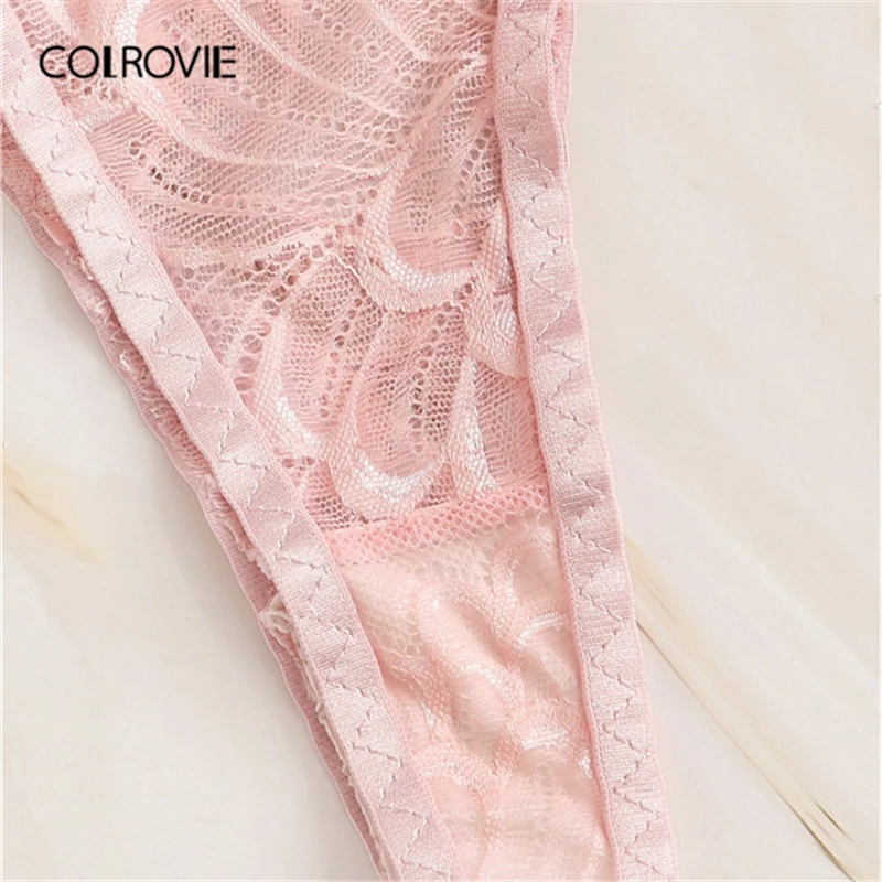 COLROVIE розовый цветочный кружевной подвязка комплект нижнего белья с чокером Женский нижнее белье на косточках прозрачный бюстгальтер и стринги женские сексуальные наборы