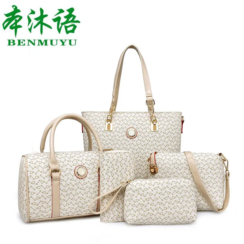 

This mu yu WOMEN'S Bag 2019 New Style Pu Bone Pattern Different Size Bags Five-Piece Europe And America More than Portable Shoul