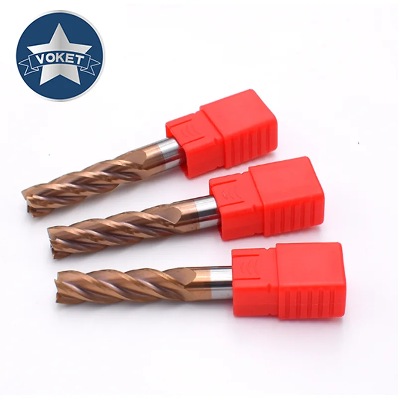 VOKET 55&deg; long shank solid tungsten carbide end mill 75L 100L 4 flutes square mills Milling Cutter HRC55 4MM 6MM 8MM 10MM 12MM
