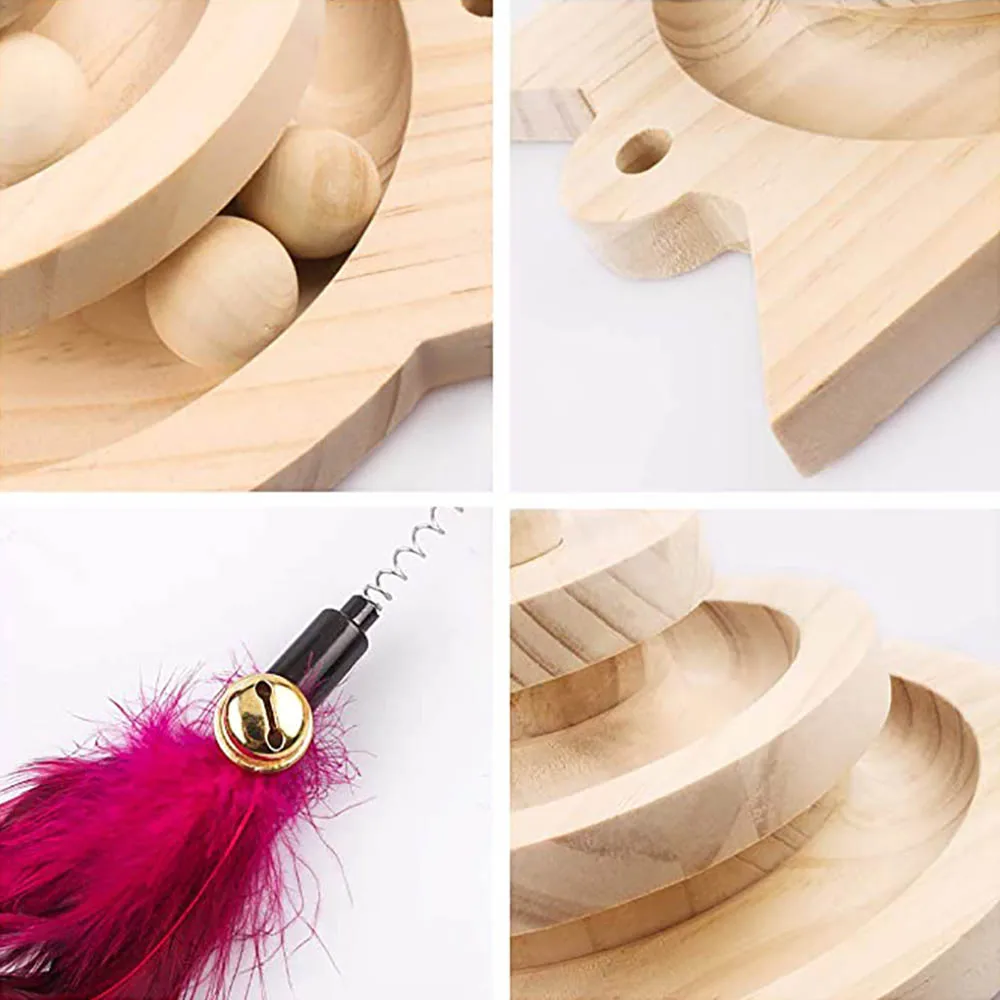 Chats Wood Toy Wood Tree Games for Cat Cat Accessories Double-layer Rotating Track Ball Cat Intellectual Track Tower Funny Plate