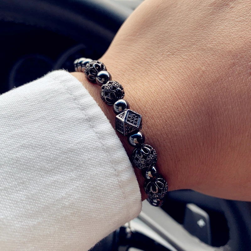 

2019 New Luxury Men Bracelet Adjustable Cube Ball Braided Macrame Charm Bracelet For Men Jewelry Gift