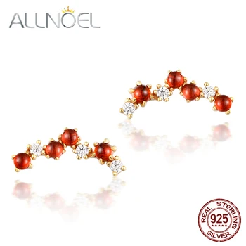 

ALLNOEL Natural Stone Jewelry Garnet Stud Earrings for Women Zircon Diamond Real Gold Color Wedding Party Trendy Fashion Jewelry