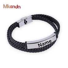 Изготовленный на заказ логотип заготовка для подвески с гравировкой имени Многослойный кожаный браслет& браслет 316L браслеты из нержавеющей стали для женщин мужчин ID браслет ювелирные изделия