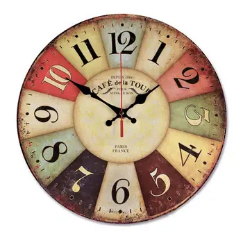 

12 Inch Retro Wooden Wall Clock Ticking Wall Clocks Large Decorative Wood Atomic Analog Batt Farmhouse Decor Silent W