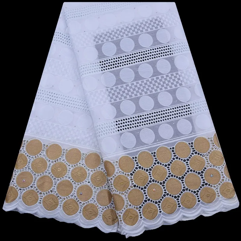 White Beige Нигерийская швейцарская вуаль кружева в швейцарском стиле высокого качества африканская швейцарская хлопковая кружевная ткань с камнями для шитья платья F1760 - Цвет: White Beige