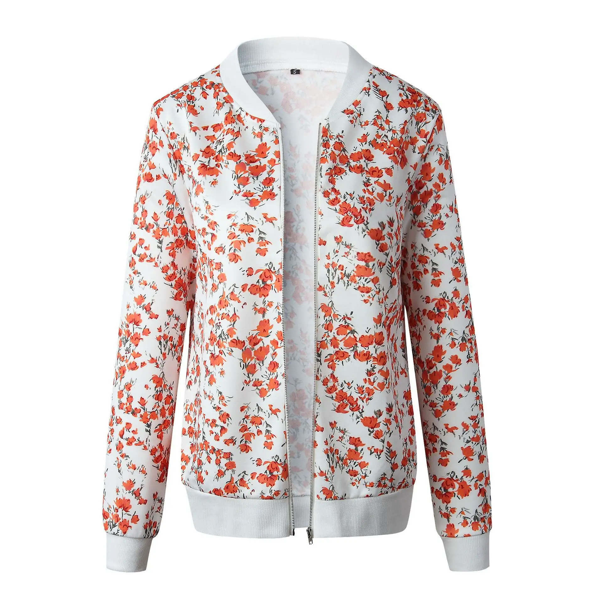 LOSSKY/модное женское пальто в стиле ретро с цветочным принтом; повседневная куртка-бомбер на молнии; Женская Повседневная Осенняя верхняя одежда; пальто; женская одежда - Цвет: 101333 white floral