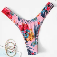 Сексуальное бикини с цветочным рисунком, Классические купальные штаны размера плюс, бразильские купальные шорты с листьями, одноцветная одежда для плавания с подкладкой, одежда для женщин