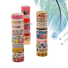 

10Pcs DIY Lace Cartoon Color Paper Washi Masking Tape Decorative Stickers School Supplies (Random Pattern)