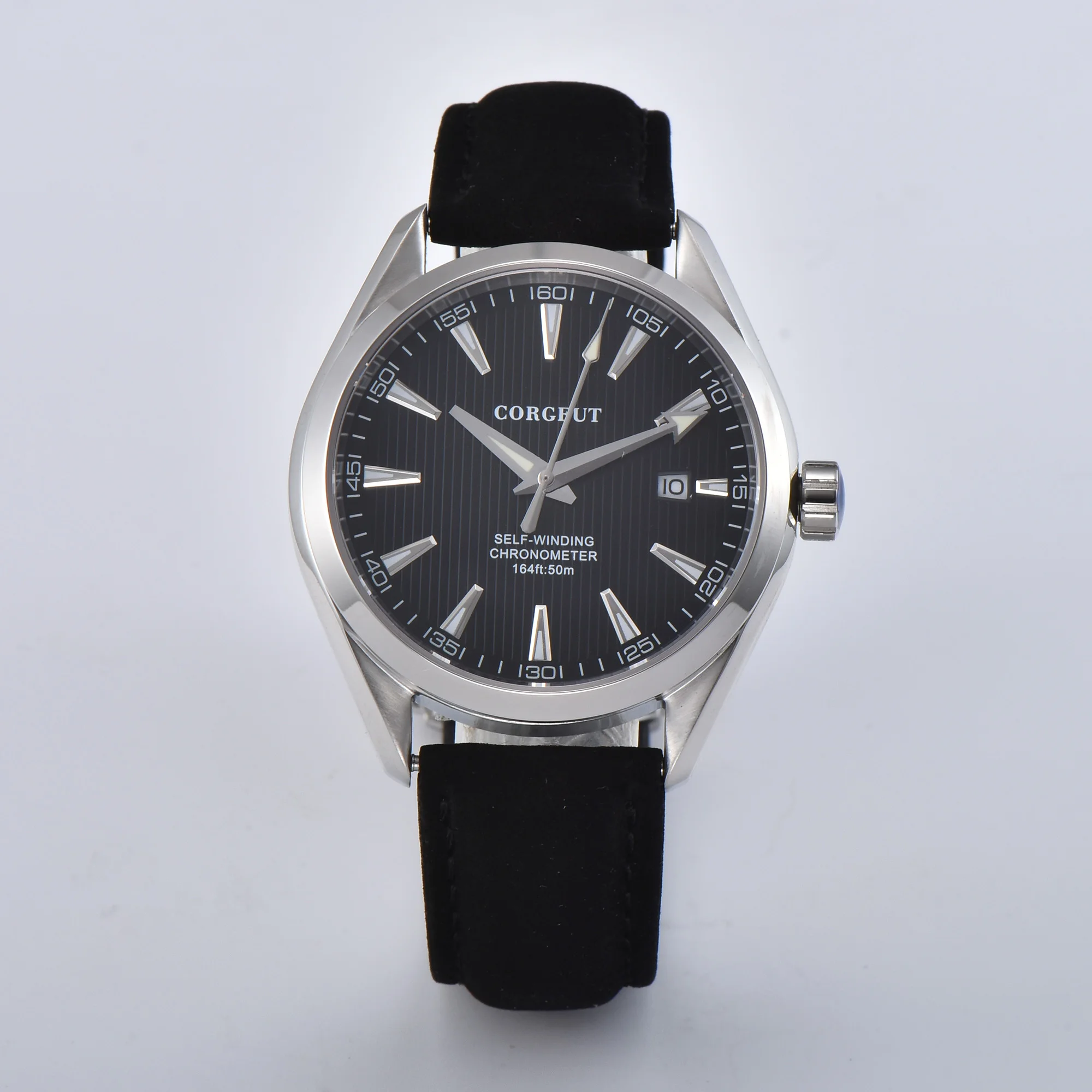 

41mm Corgeut Black Dial Date Sapphire Glass luminous Genuine leather Automatic Men's Watchs.