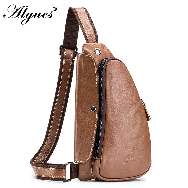 

Men's Genuine Leather Retro Chest Bag First Layer Leather Crossbody Bag Outdoor Sports Leisure Backpack Solid Color Anti-Theft