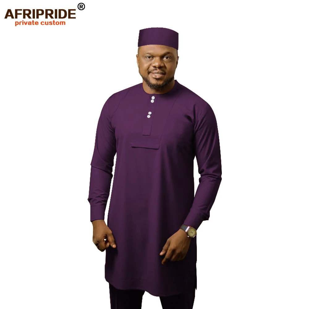 Африканская Мужская традиционная одежда комплект из 3 предметов Дашики Анкара шляпа рубашка брюки племенная верхняя одежда спортивный костюм A1916024 - Цвет: 2