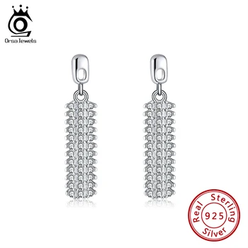 

ORSA JEWELS Newest 925 Sterling Silver Tassel Drop Earrings Small Charming Top AAAA CZ Dangle Earrings Fashion Jewelry SE270