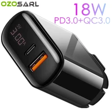 18 Вт PD3.0 QC3.0 светодиодный дисплей Универсальный мобильный телефон адаптер питания PD зарядное устройство дорожное настенное зарядное устройство для iPhone samsung IPad Xiaomi
