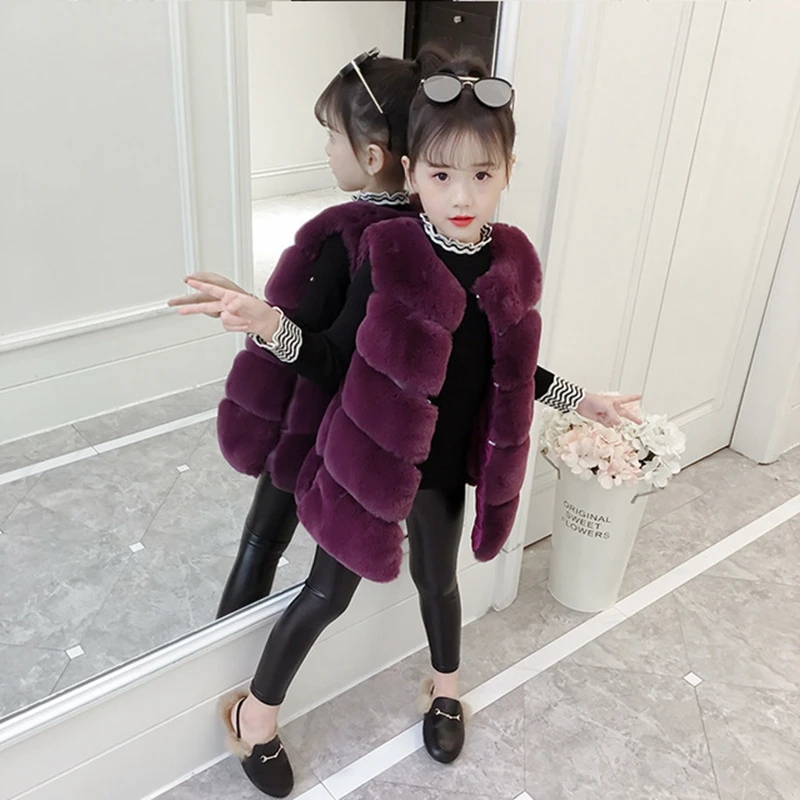 Меховой жилет для девочек зимний жилет искусственный меховой жилет без рукавов для девочек, Рождественская одежда детская верхняя одежда принцессы TZ426 - Цвет: purple