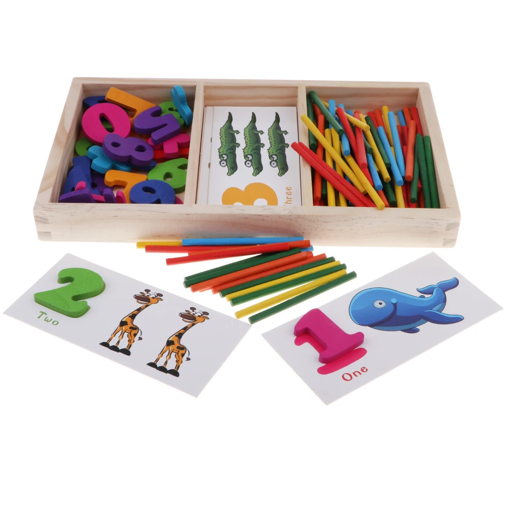 Wooden Counting Stick & Number Cards Calculation Game Math Educational Toy