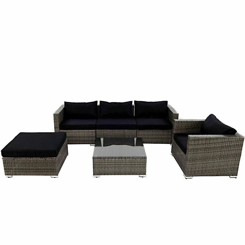 Strong Steel Frame Rattan Wicker Patio Sofa Set With Black Cushion Soft Sponge Padded Tempered Glass Outdoor Furniture Hw60374 Aliexpress