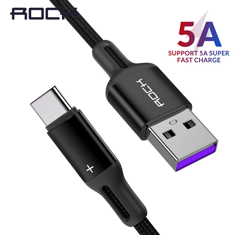 ROCK 2 м 5 USB C кабель 5A Supercharge type для huawei p20 lite Быстрая зарядка samsung S9 8 Note|Кабели