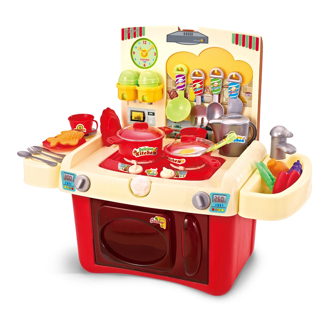 

37pcs Children Simulation Sound Light Kitchen Counter Pretend Cooking Utensil Playset - Bright Red