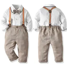 CANIS/осенняя одежда для маленьких мальчиков вечерние комплекты рубашка с длинными рукавами Топы Брюки с нагрудником комбинезоны