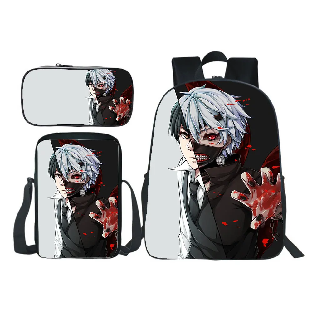 3D Anime Tokyo Ghoul School Bags Backpack Jackherelook Tokyo Ghoul Harajuku Boys Girls Schoolbag 3Pcs Set Kids Bookbags Mochilas