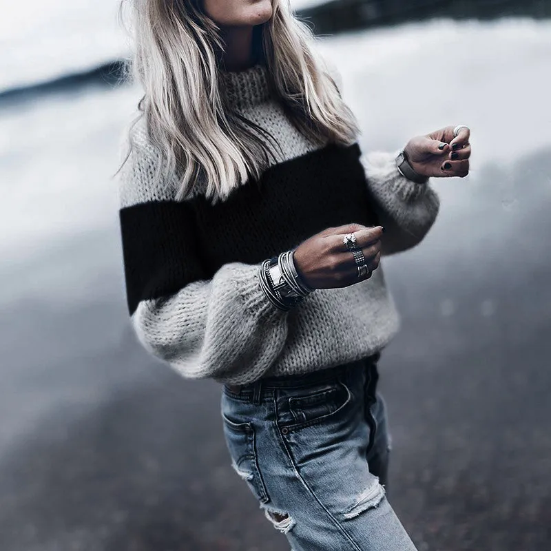 

Turtleneck Sweater Womens Easy Knit Sweater Jumper Long Sleeve Soft Elastic Loose Sweater Pull Femme Hiver Dames New#15