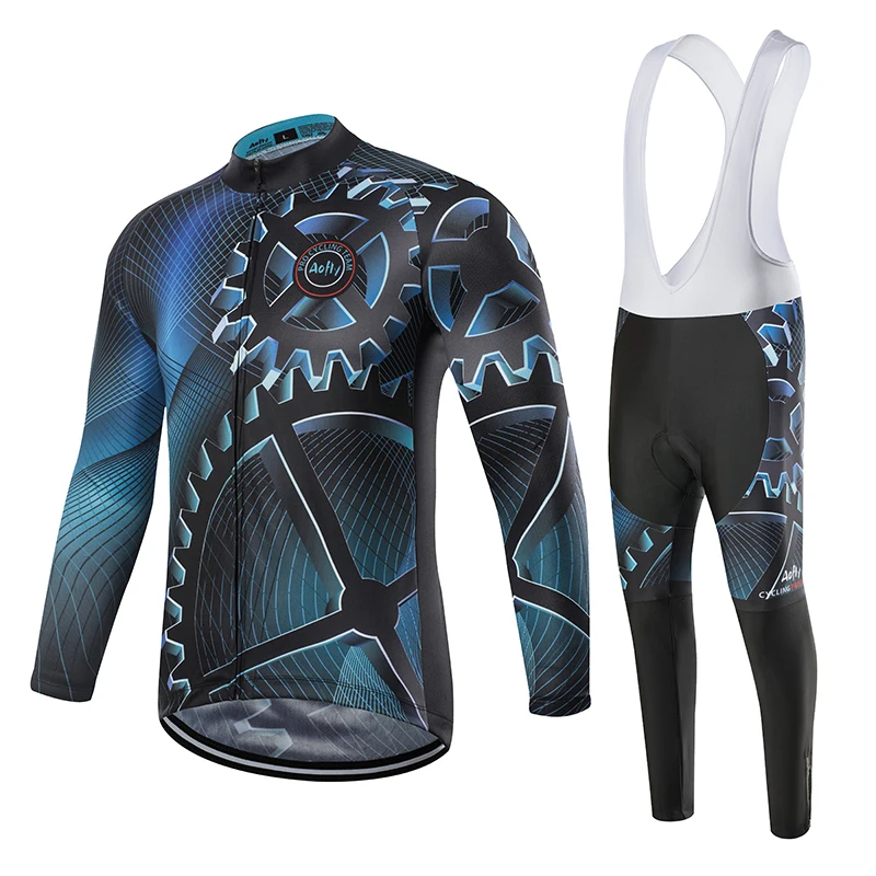 Aofly Jersey Pro Team Ropa Ciclismo Hombre набор для триатлона, велосипедная одежда для горного велосипеда, комплект с нагрудником красного и синего цвета, Лидер продаж, длинный рукав - Цвет: Thin long suit